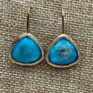 Blue Kingman Turquoise 18KT Yellow Gold Over Sterling Silver Earrings